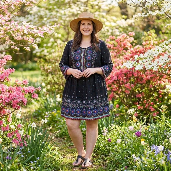 Ulla Popken Tops - Ulla Popken Black with Buttons 28/30 Women's Tunic Top 100% Cotton